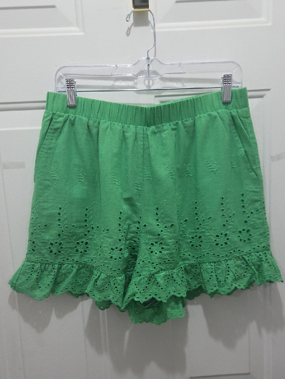 Green Eyelet Ruffle Shorts by Jennifer's Collection L
